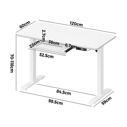 Oikiture 120cm Electric Standing Desk With Drawer Adjustable White-Standing Desk-PEROZ Accessories