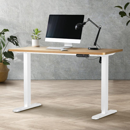 Oikiture 120CM Electric Standing Desk Single Motor White&amp;Oak-Standing Desks-PEROZ Accessories