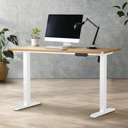 Oikiture 120CM Electric Standing Desk Single Motor White&amp;Oak-Standing Desks-PEROZ Accessories