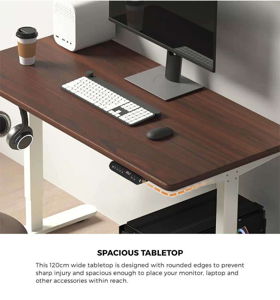 Oikiture 120CM Electric Standing Desk Single Motor White&amp;Walnut-Standing Desks-PEROZ Accessories