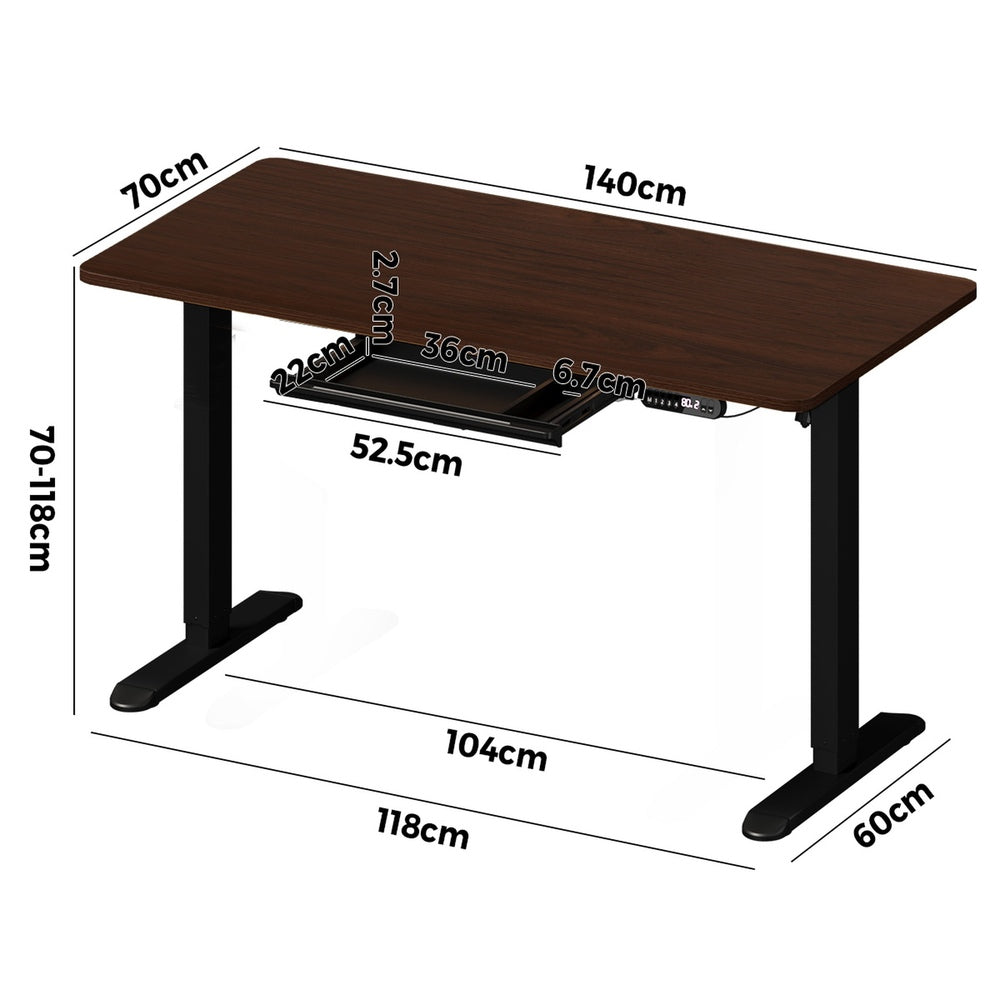 Oikiture 140cm Electric Standing Desk With Drawer Adjustable Black-Standing Desk-PEROZ Accessories