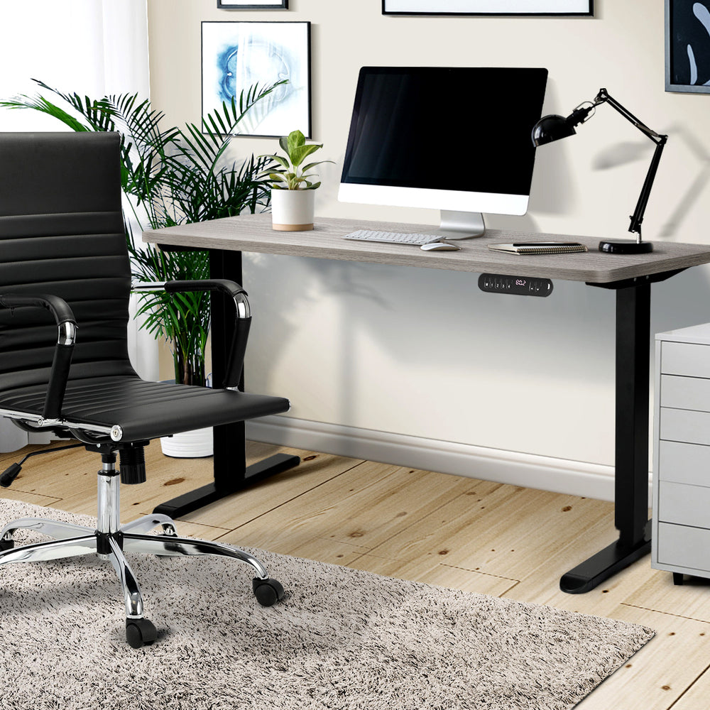 Oikiture Electric Standing Desk Single Motor Black &amp; Grey-Oak 140CM-Standing Desk-PEROZ Accessories