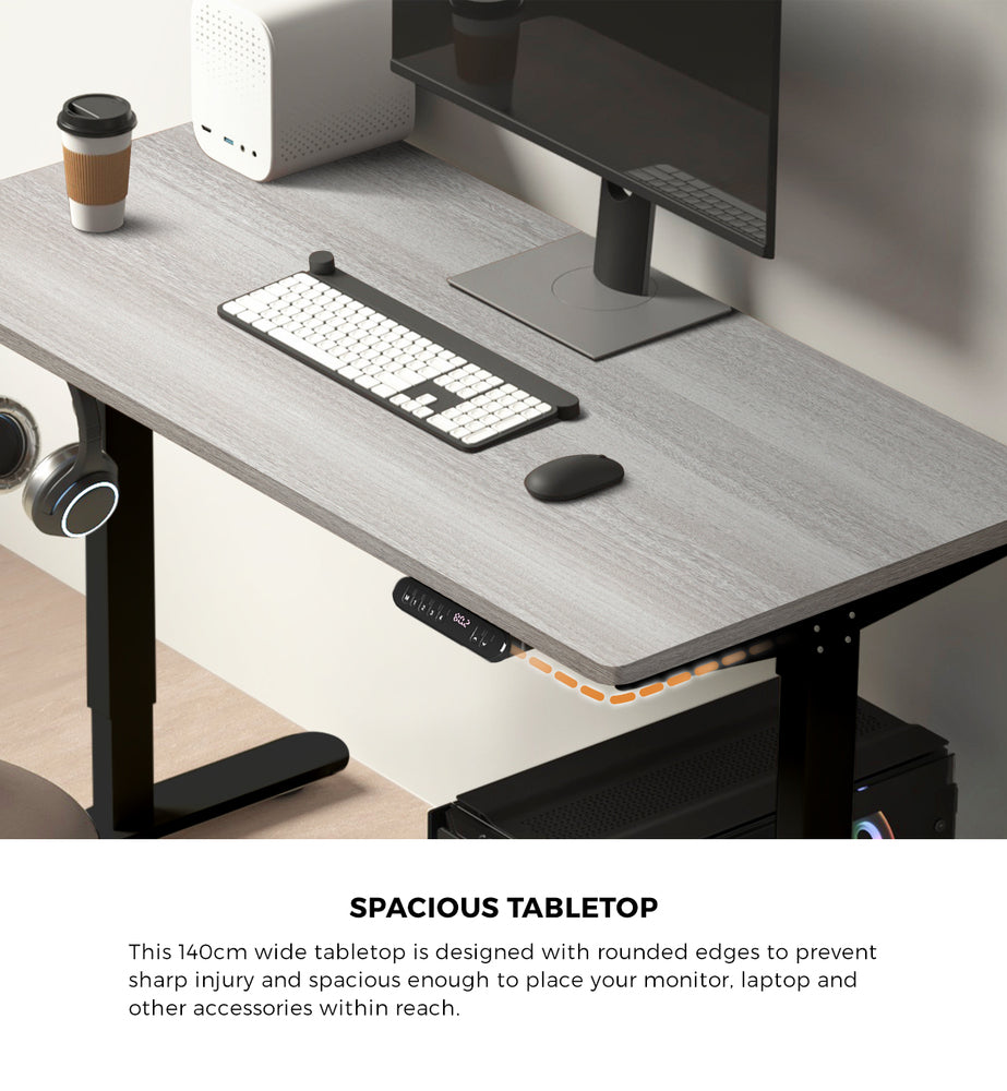 Oikiture Electric Standing Desk Single Motor Black &amp; Grey-Oak 140CM-Standing Desk-PEROZ Accessories
