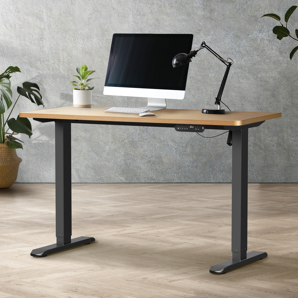 Oikiture Electric Standing Desk Single Motor Black &amp; Oak 140CM-Standing Desk-PEROZ Accessories