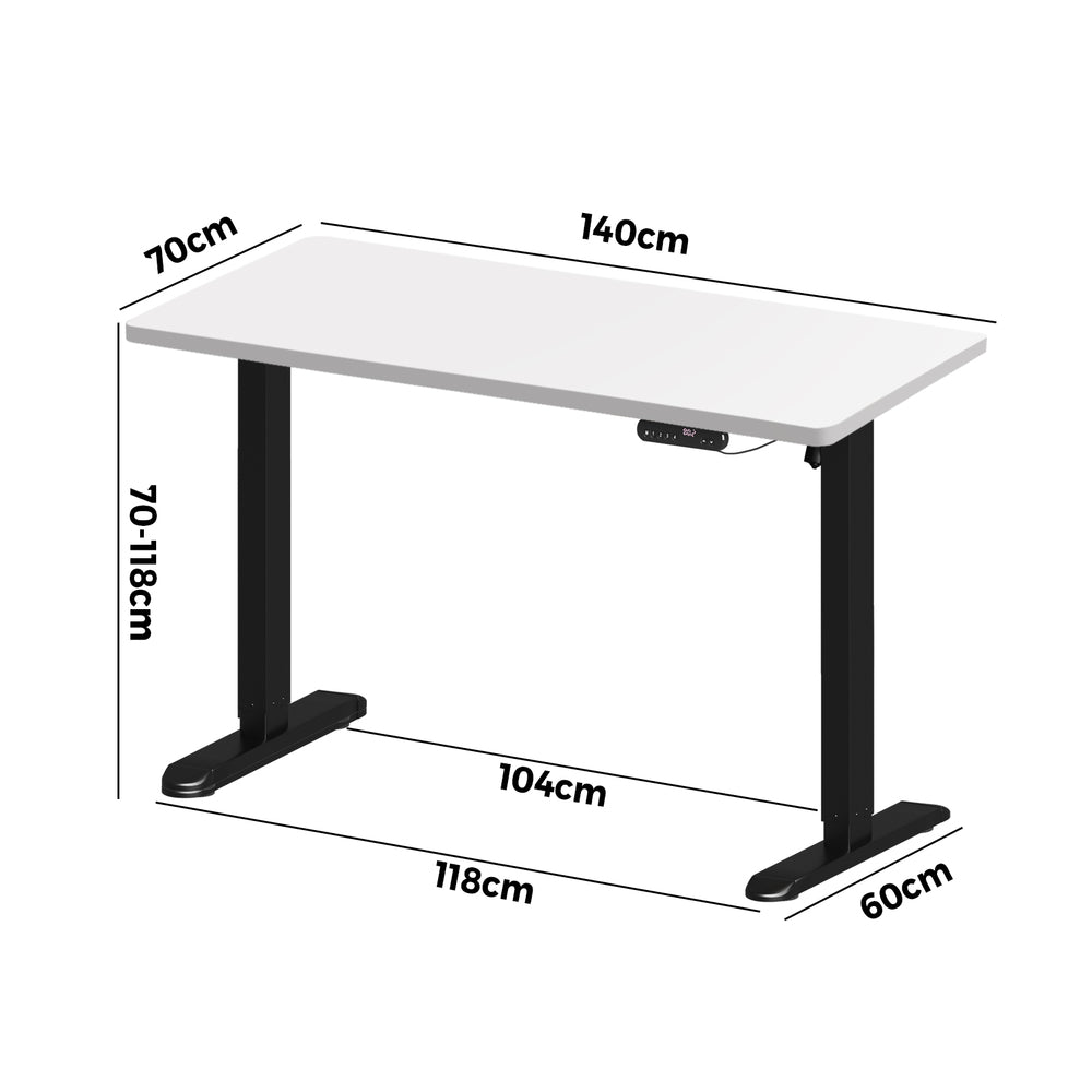 Oikiture Electric Standing Desk Single Motor Black &amp; White 140CM-Standing Desk-PEROZ Accessories