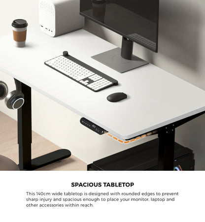 Oikiture Electric Standing Desk Single Motor Black &amp; White 140CM-Standing Desk-PEROZ Accessories