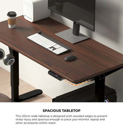 Oikiture Electric Standing Desk Single Motor Black &amp; Walnut 140CM-Standing Desk-PEROZ Accessories
