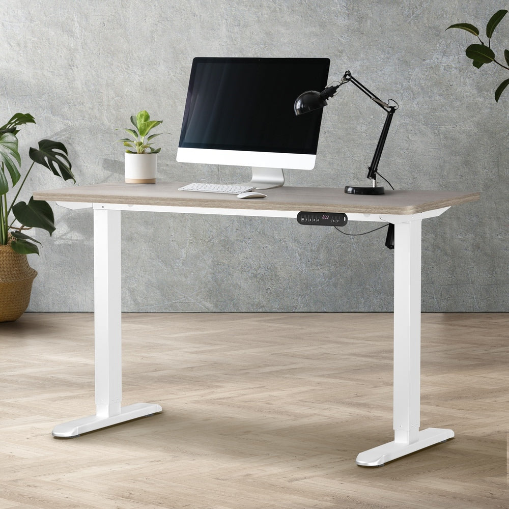 Oikiture Electric Standing Desk Single Motor White &amp; Grey-Oak 140CM-Standing Desk-PEROZ Accessories
