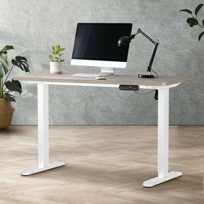 Oikiture Electric Standing Desk Single Motor White &amp; Grey-Oak 140CM-Standing Desk-PEROZ Accessories