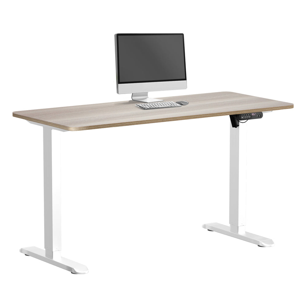 Oikiture Electric Standing Desk Single Motor White &amp; Grey-Oak 140CM-Standing Desk-PEROZ Accessories
