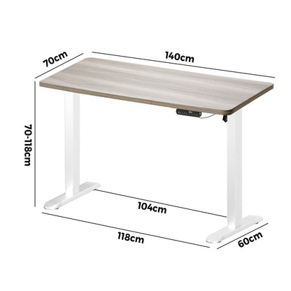 Oikiture Electric Standing Desk Single Motor White &amp; Grey-Oak 140CM-Standing Desk-PEROZ Accessories