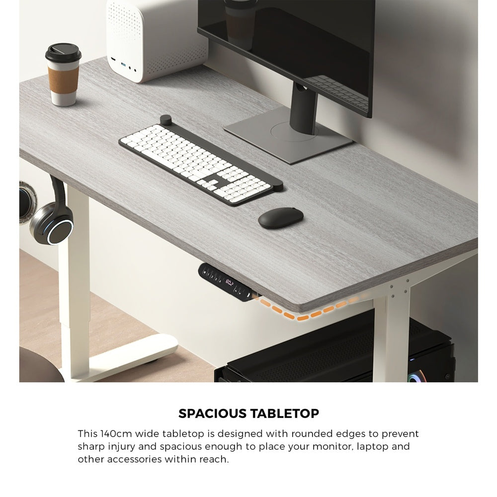 Oikiture Electric Standing Desk Single Motor White &amp; Grey-Oak 140CM-Standing Desk-PEROZ Accessories