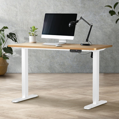 Oikiture Electric Standing Desk Single Motor White &amp; Oak 140CM-Standing Desk-PEROZ Accessories
