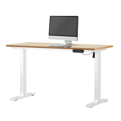 Oikiture Electric Standing Desk Single Motor White &amp; Oak 140CM-Standing Desk-PEROZ Accessories
