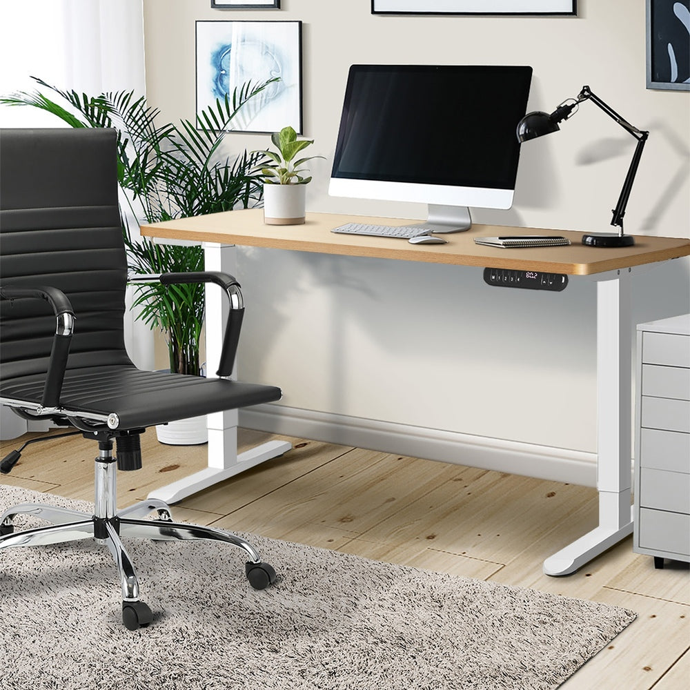 Oikiture Electric Standing Desk Single Motor White &amp; Oak 140CM-Standing Desk-PEROZ Accessories