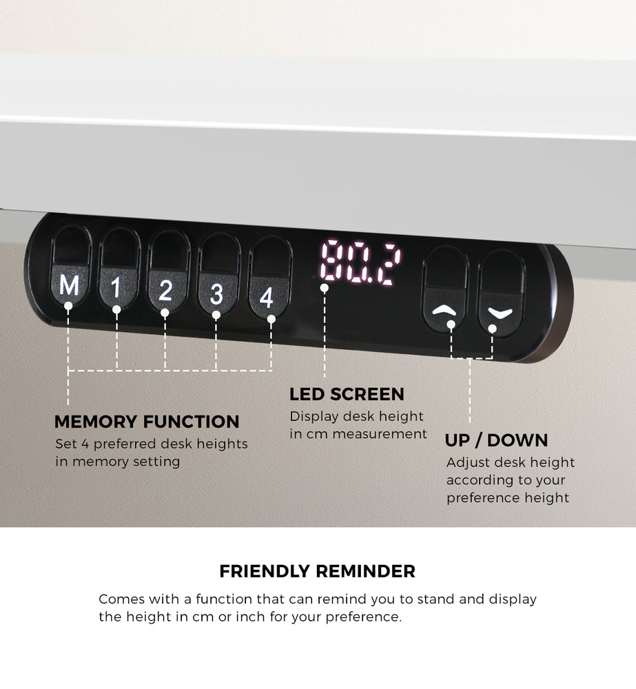 Oikiture Electric Standing Desk Single Motor White 140CM-Standing Desk-PEROZ Accessories