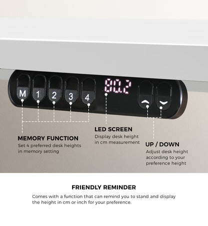 Oikiture Electric Standing Desk Single Motor White 140CM-Standing Desk-PEROZ Accessories
