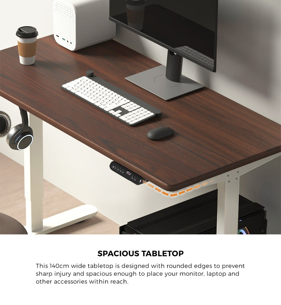 Oikiture Electric Standing Desk Single Motor White &amp; Walnut 140CM-Standing Desk-PEROZ Accessories