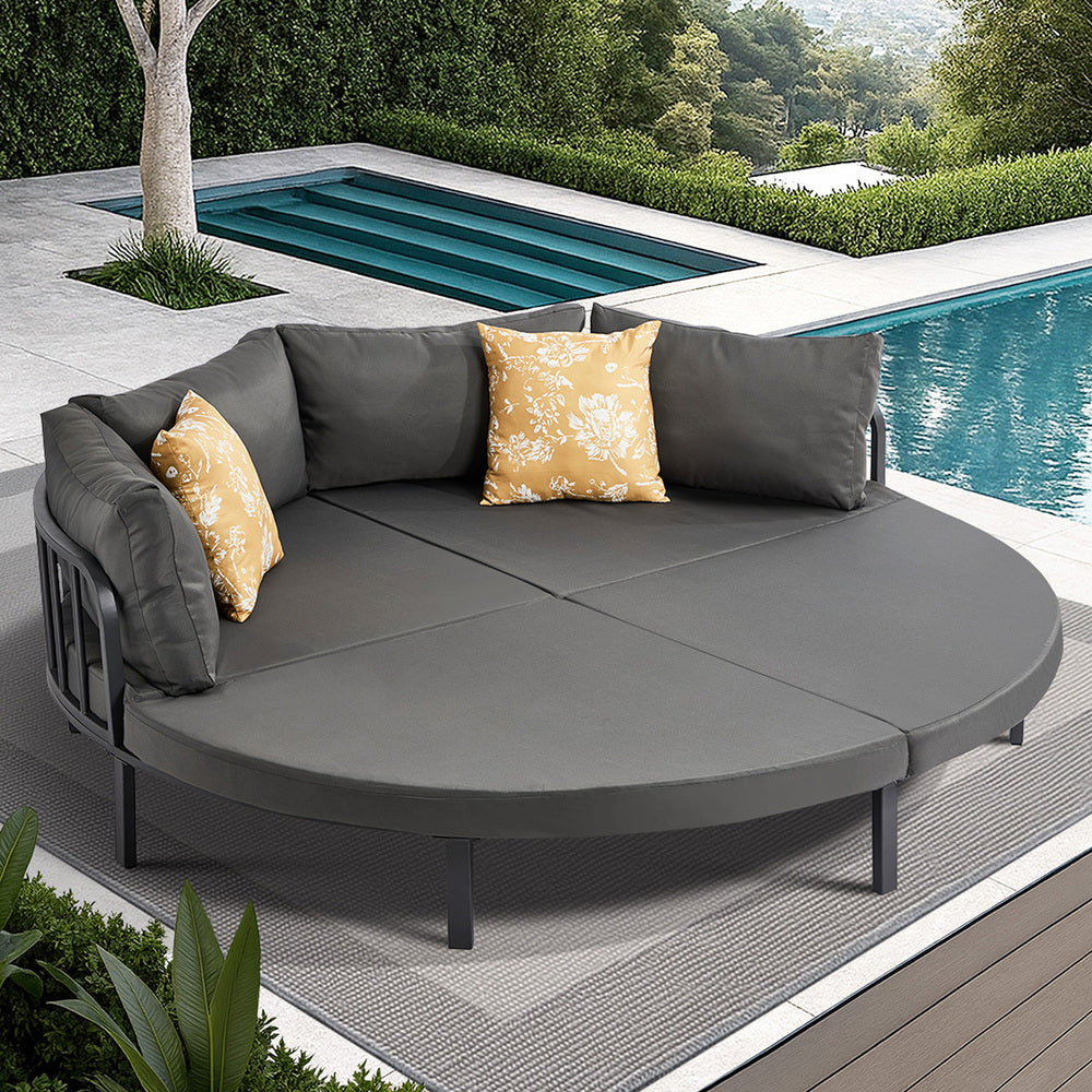 Livsip Outdoor Round Daybed Large Sun Lounge Furniture Lounger Sofa-Sun Bed-PEROZ Accessories