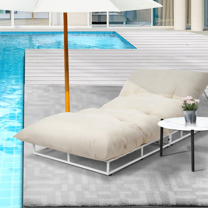 Livsip Outdoor Sun Lounger with Table Outdoor Patio Set Beige-Sun Bed-PEROZ Accessories