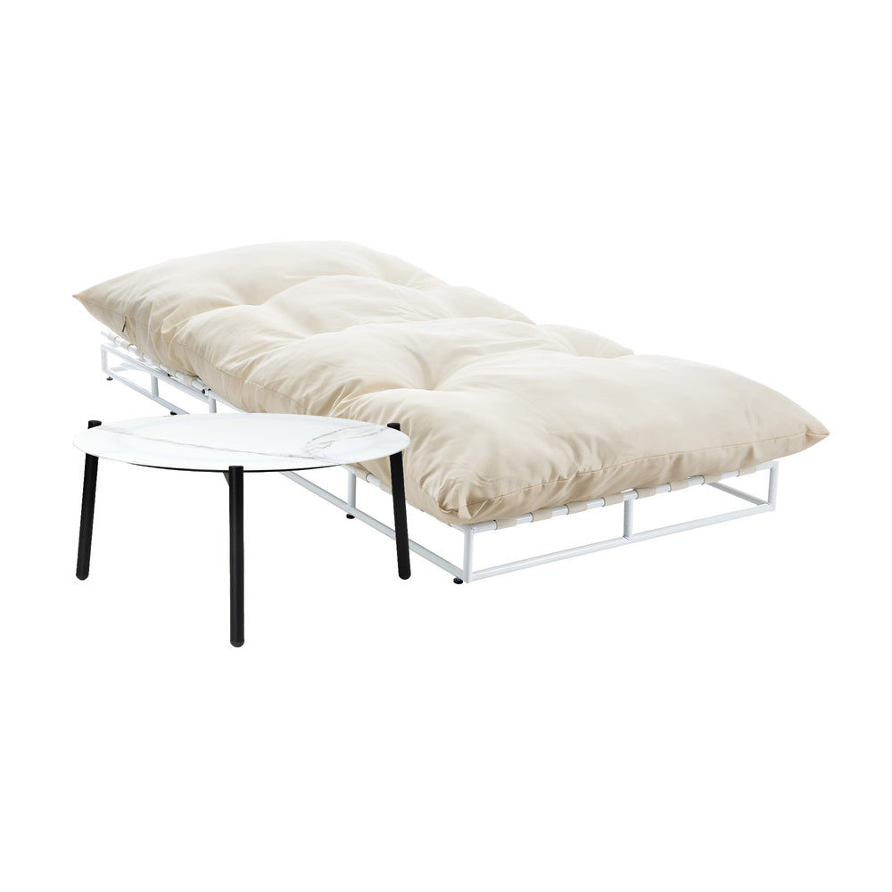 Livsip Outdoor Sun Lounger with Table Outdoor Patio Set Beige-Sun Bed-PEROZ Accessories