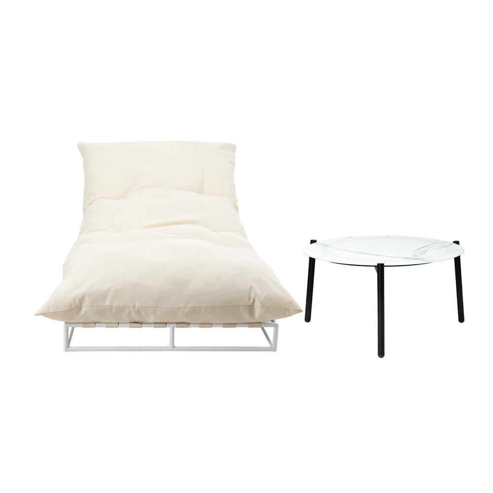 Livsip Outdoor Sun Lounger with Table Outdoor Patio Set Beige-Sun Bed-PEROZ Accessories