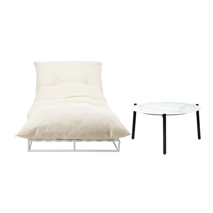 Livsip Outdoor Sun Lounger with Table Outdoor Patio Set Beige-Sun Bed-PEROZ Accessories