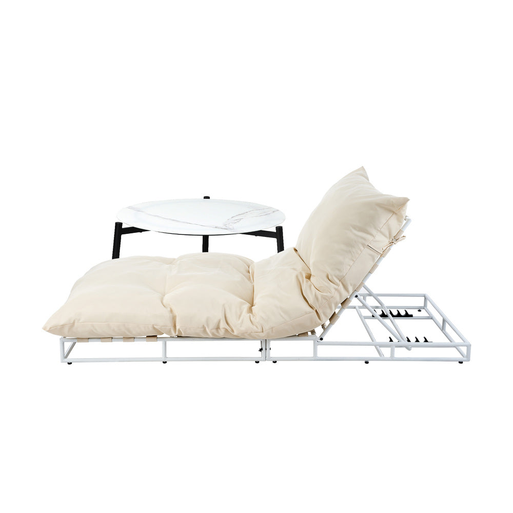 Livsip Outdoor Sun Lounger with Table Outdoor Patio Set Beige-Sun Bed-PEROZ Accessories