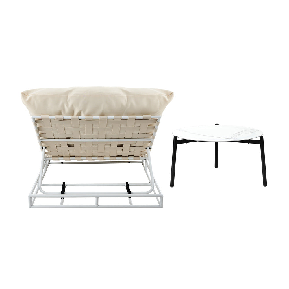 Livsip Outdoor Sun Lounger with Table Outdoor Patio Set Beige-Sun Bed-PEROZ Accessories