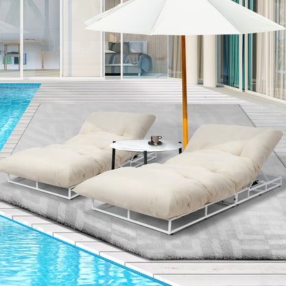 Livsip 2PCS Sun Lounger with Table Outdoor Patio Set Beige-Sun Bed-PEROZ Accessories