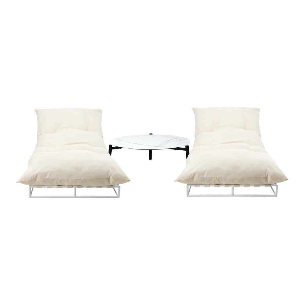 Livsip 2PCS Sun Lounger with Table Outdoor Patio Set Beige-Sun Bed-PEROZ Accessories