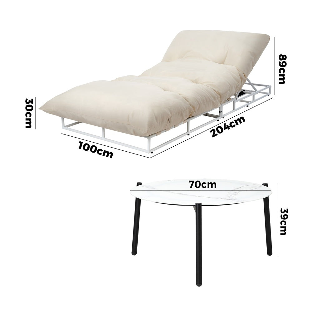 Livsip 2PCS Sun Lounger with Table Outdoor Patio Set Beige-Sun Bed-PEROZ Accessories