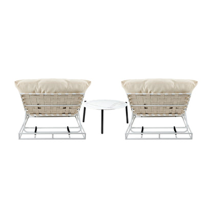 Livsip 2PCS Sun Lounger with Table Outdoor Patio Set Beige-Sun Bed-PEROZ Accessories