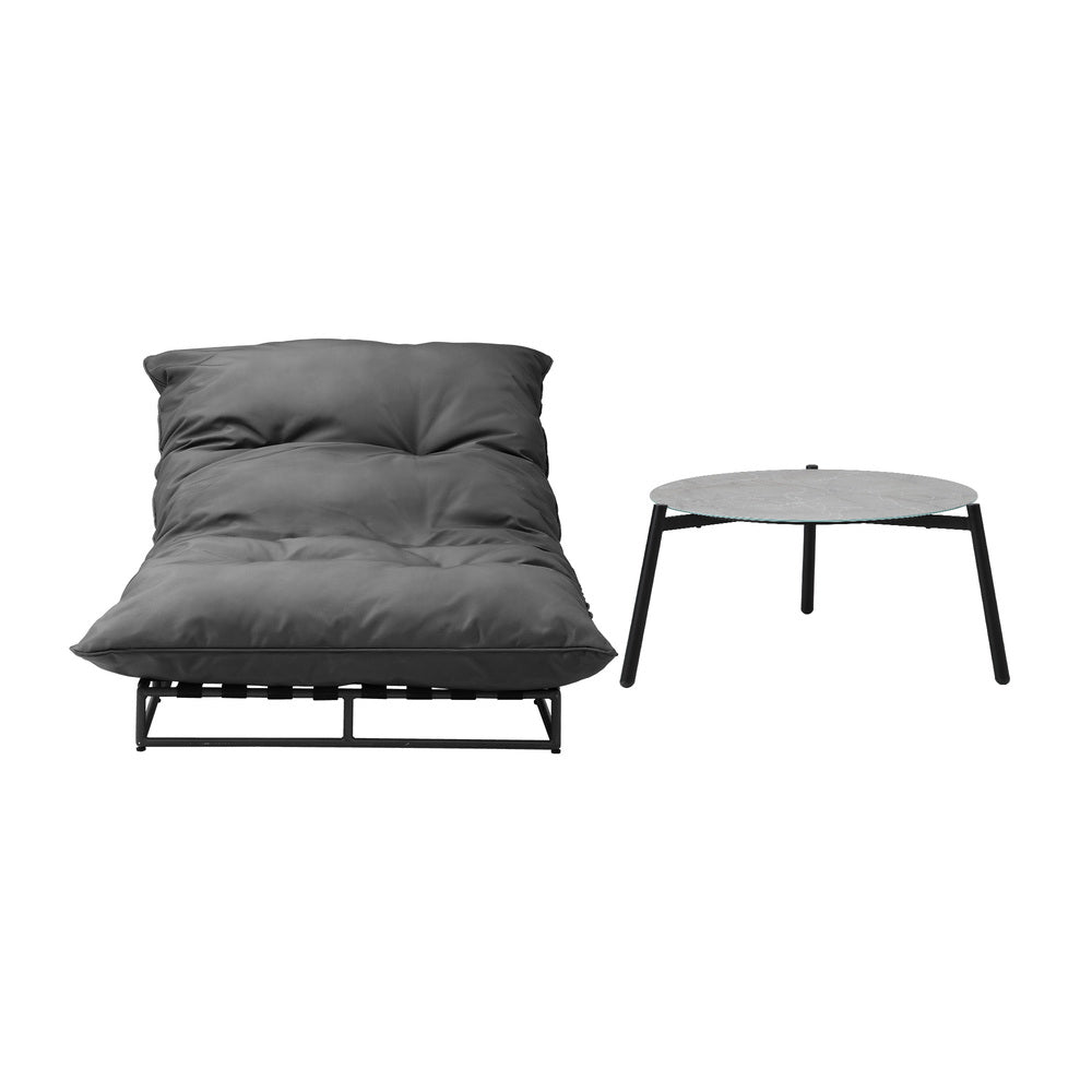 Livsip Outdoor Sun Lounger with Table Patio Set Grey-Sun Bed-PEROZ Accessories