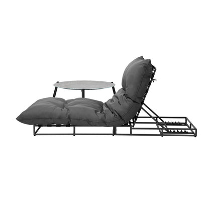 Livsip Outdoor Sun Lounger with Table Patio Set Grey-Sun Bed-PEROZ Accessories