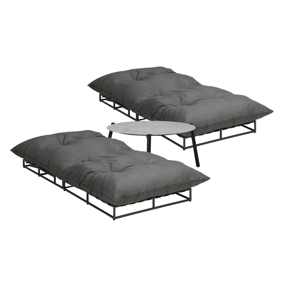 Livsip 2PCS Sun Lounger with Table Outdoor Patio Set Grey-Sun Bed-PEROZ Accessories