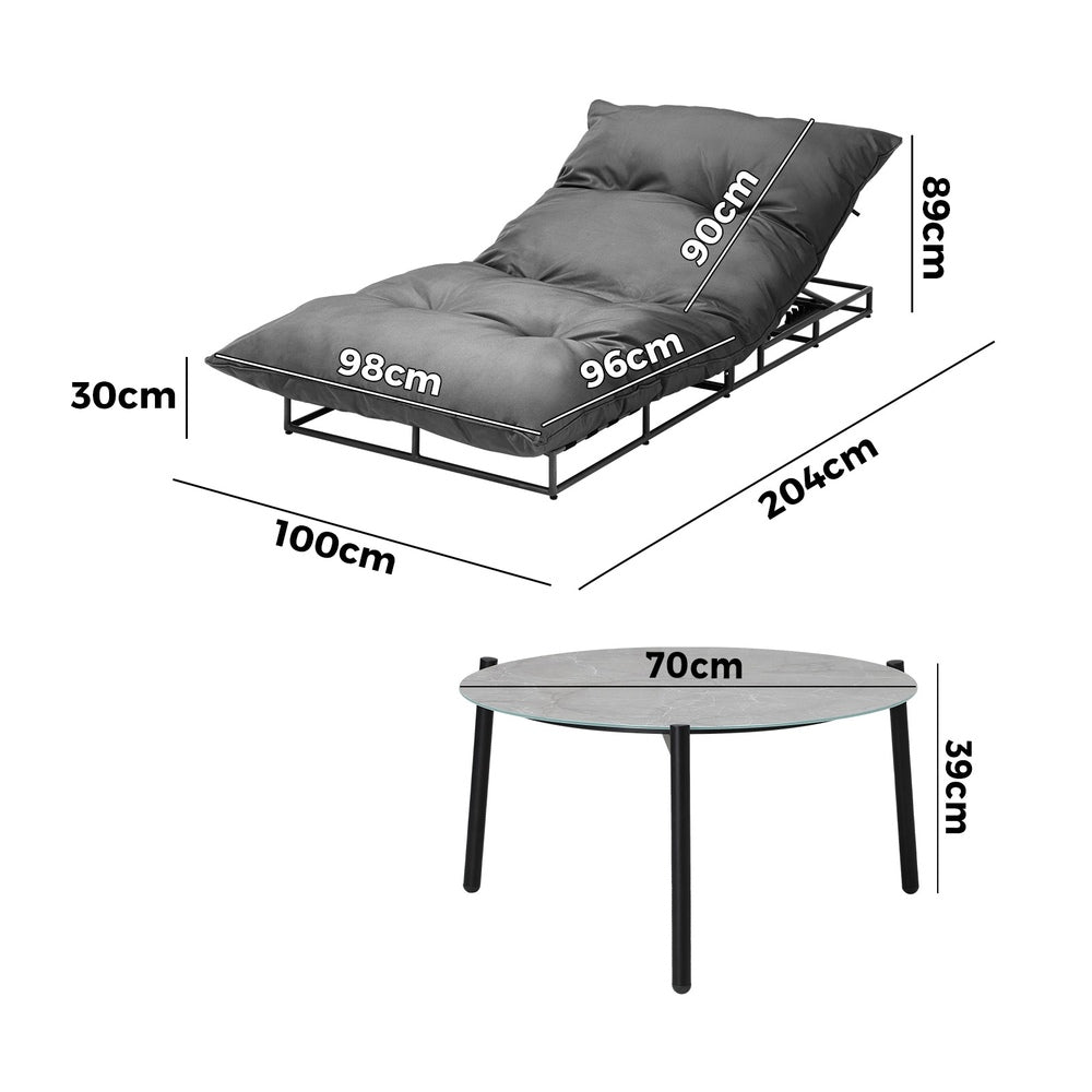 Livsip 2PCS Sun Lounger with Table Outdoor Patio Set Grey-Sun Bed-PEROZ Accessories