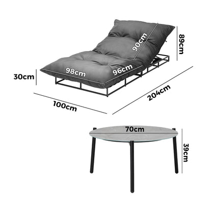 Livsip 2PCS Sun Lounger with Table Outdoor Patio Set Grey-Sun Bed-PEROZ Accessories