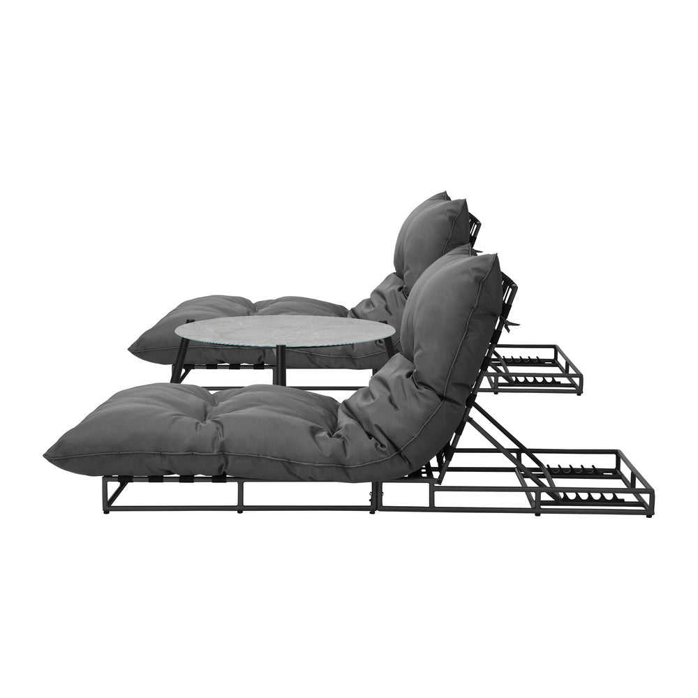 Livsip 2PCS Sun Lounger with Table Outdoor Patio Set Grey-Sun Bed-PEROZ Accessories