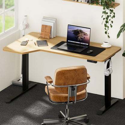 Oikiture L-shape Electric Standing Desk Single Motor 145CM Black &amp; Oak-Standing Desk-PEROZ Accessories