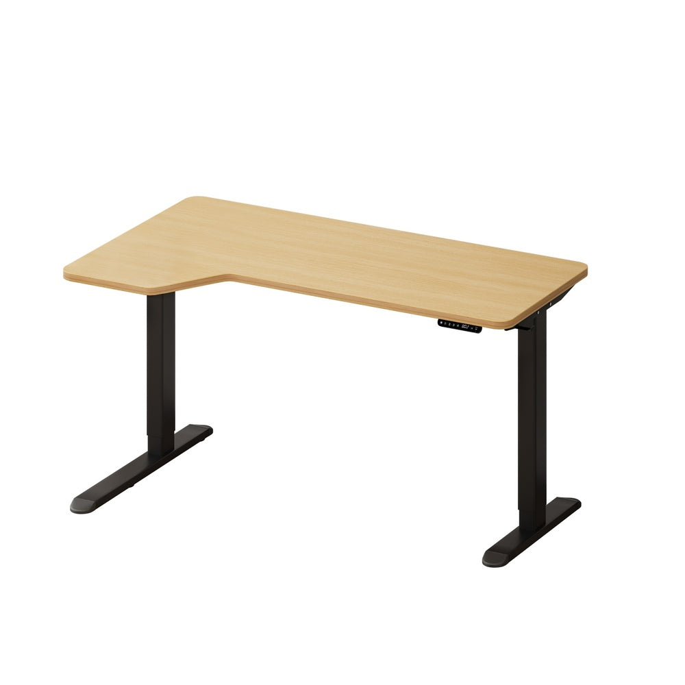 Oikiture L-shape Electric Standing Desk Single Motor 145CM Black &amp; Oak-Standing Desk-PEROZ Accessories