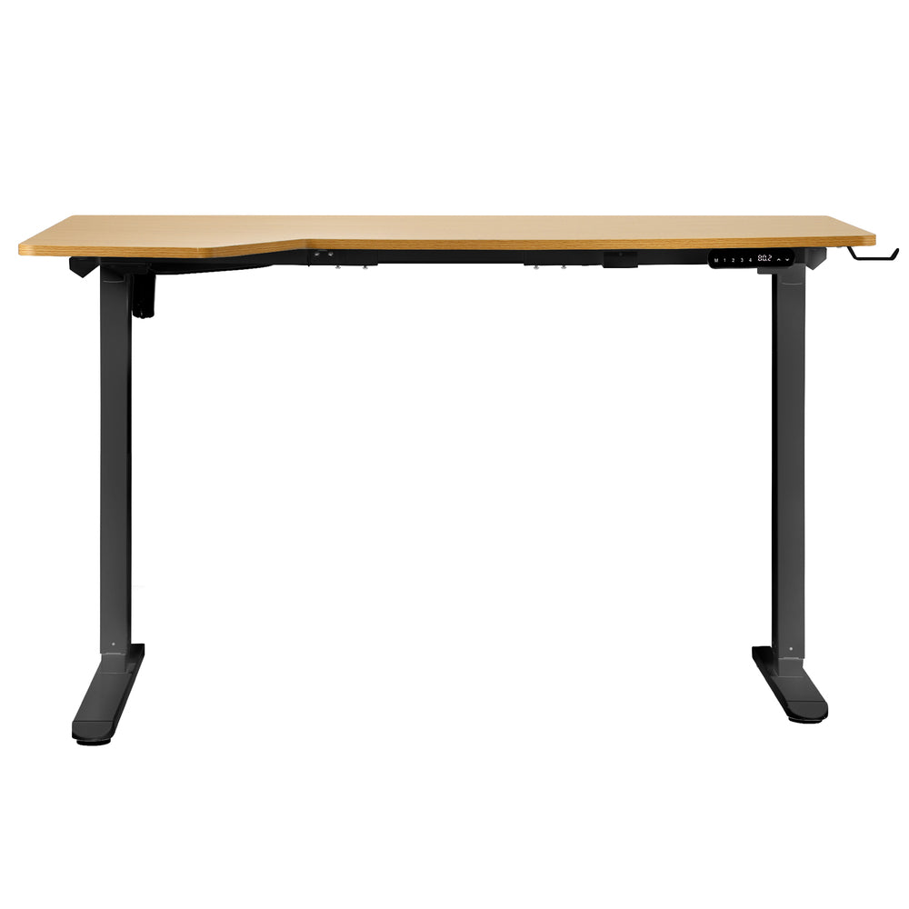 Oikiture L-shape Electric Standing Desk Single Motor 145CM Black &amp; Oak-Standing Desk-PEROZ Accessories
