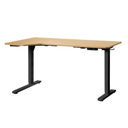 Oikiture L-shape Electric Standing Desk Single Motor 145CM Black &amp; Oak-Standing Desk-PEROZ Accessories