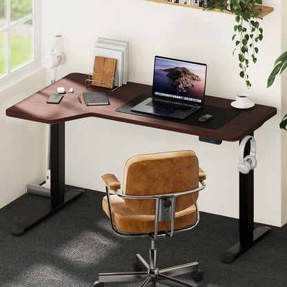 Oikiture L-shape Electric Standing Desk Single Motor 145CM Black &amp; Walnut-Standing Desk-PEROZ Accessories