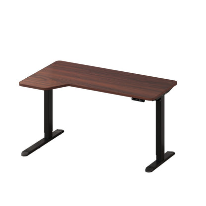 Oikiture L-shape Electric Standing Desk Single Motor 145CM Black &amp; Walnut-Standing Desk-PEROZ Accessories