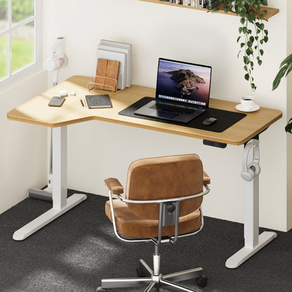 Oikiture L-shape Electric Standing Desk Single Motor 145CM White &amp; Oak-Standing Desk-PEROZ Accessories