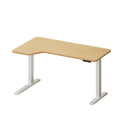 Oikiture L-shape Electric Standing Desk Single Motor 145CM White &amp; Oak-Standing Desk-PEROZ Accessories