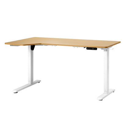 Oikiture L-shape Electric Standing Desk Single Motor 145CM White &amp; Oak-Standing Desk-PEROZ Accessories