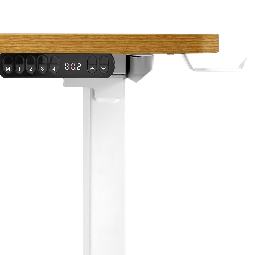 Oikiture L-shape Electric Standing Desk Single Motor 145CM White &amp; Oak-Standing Desk-PEROZ Accessories