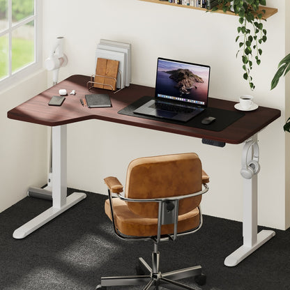 Oikiture L-shape Electric Standing Desk Single Motor 145CM White &amp; Walnut-Standing Desk-PEROZ Accessories
